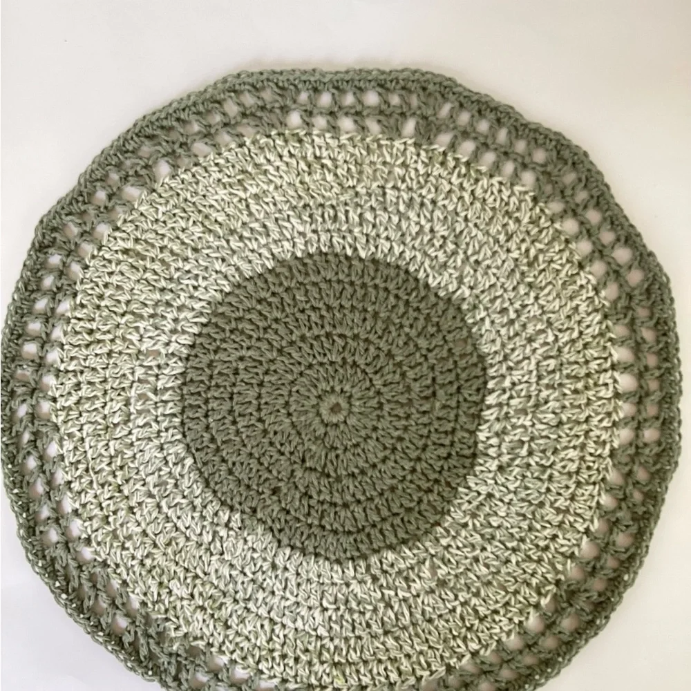 Placemat Coaster Set Hand Crafted Green White Cotton Crochet Boho